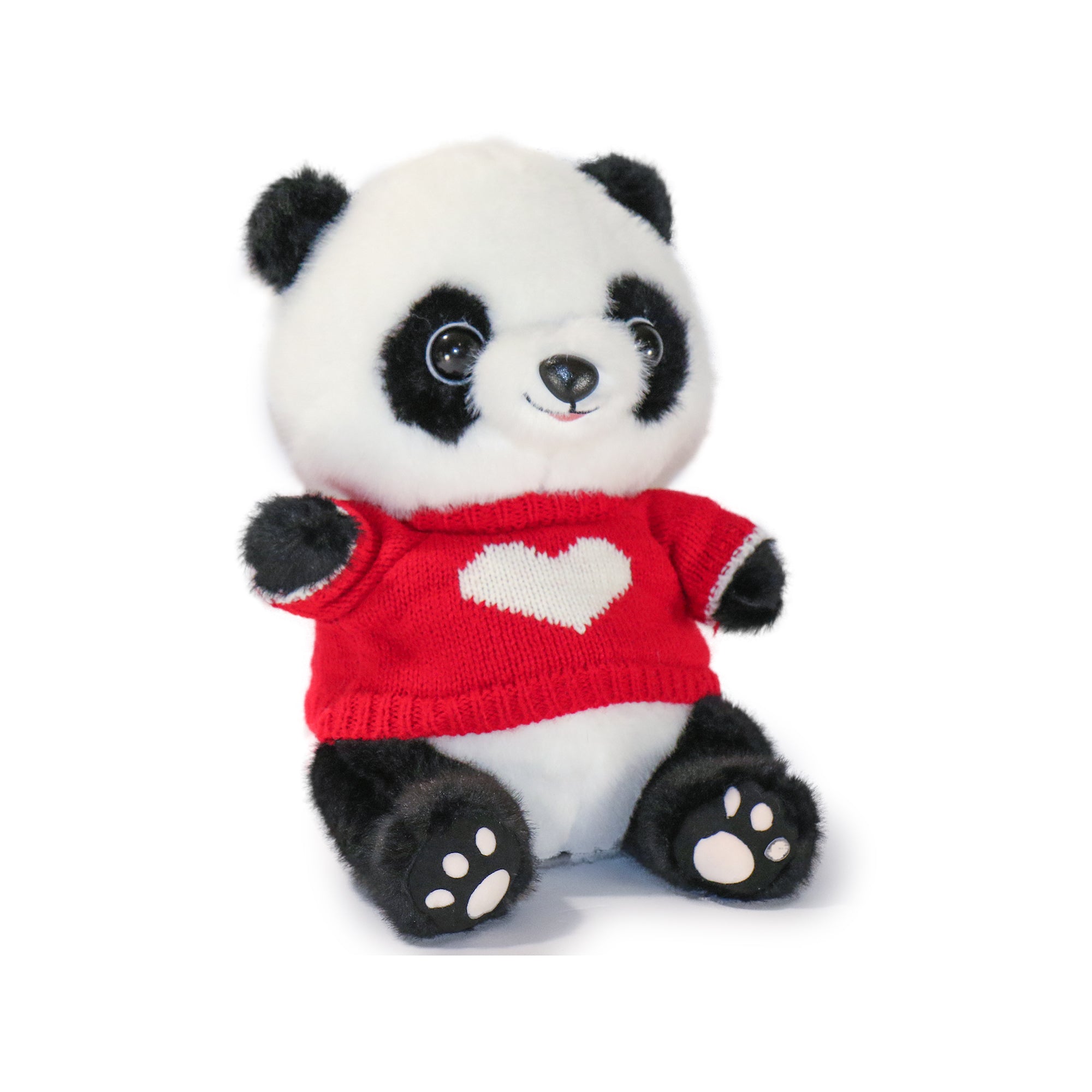 10-Inch Black & White Panda Plush Toy with Red Heart Sweater