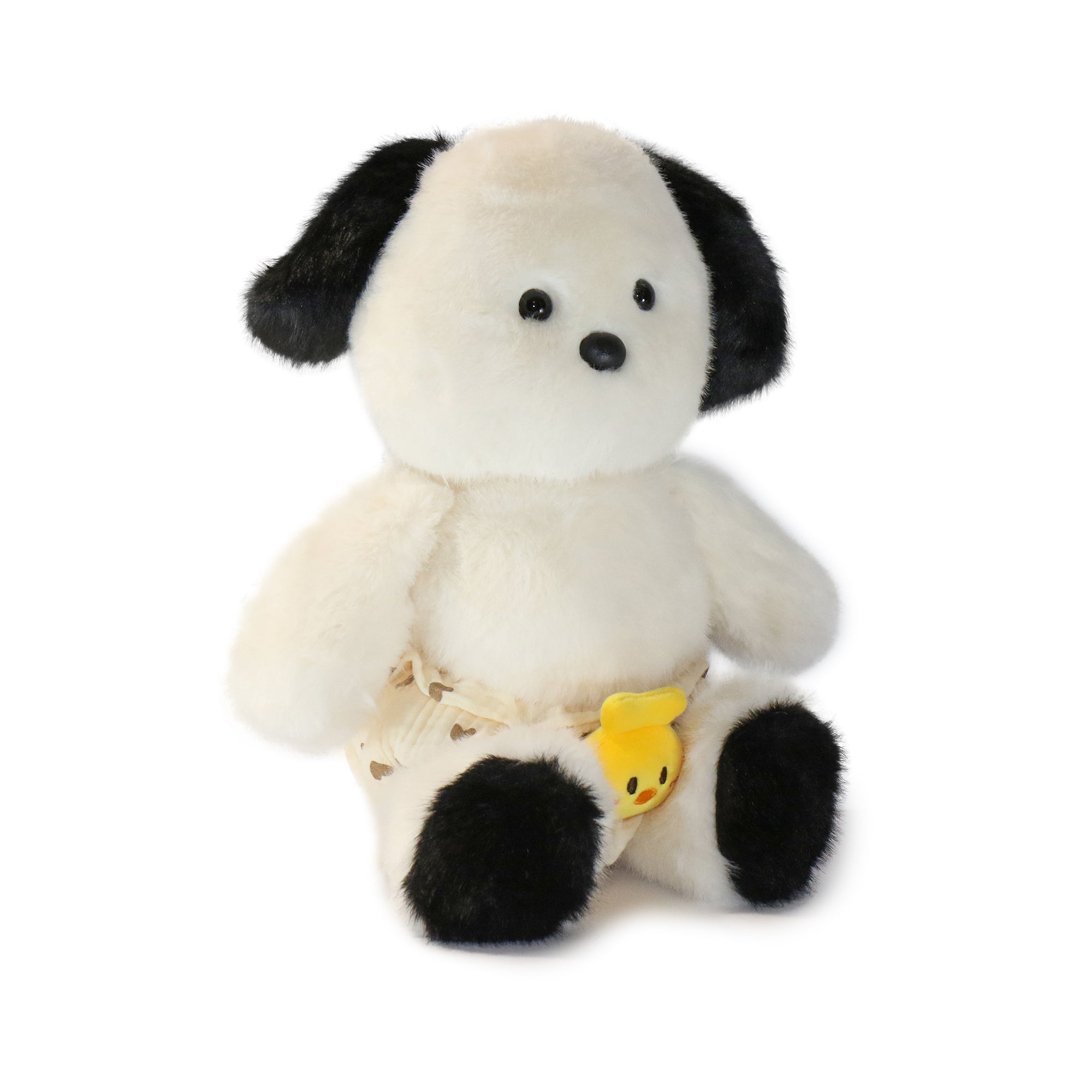 Image of 16-inch Black and White Dog with Yellow Bird Tag