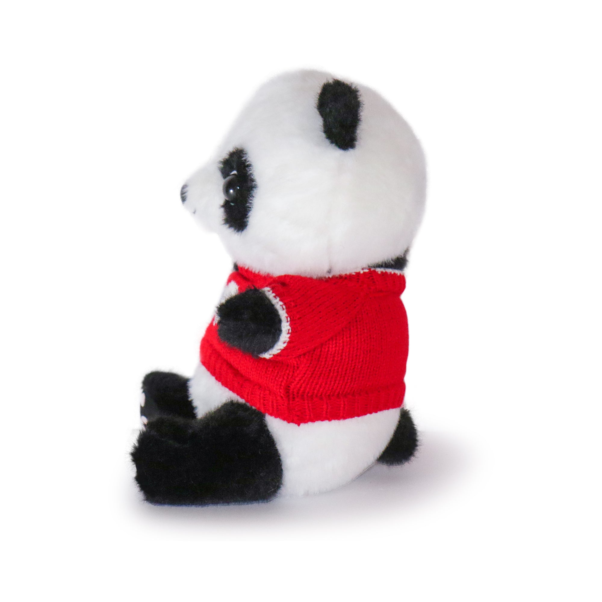 10-Inch Black & White Panda Plush Toy with Red Heart Sweater