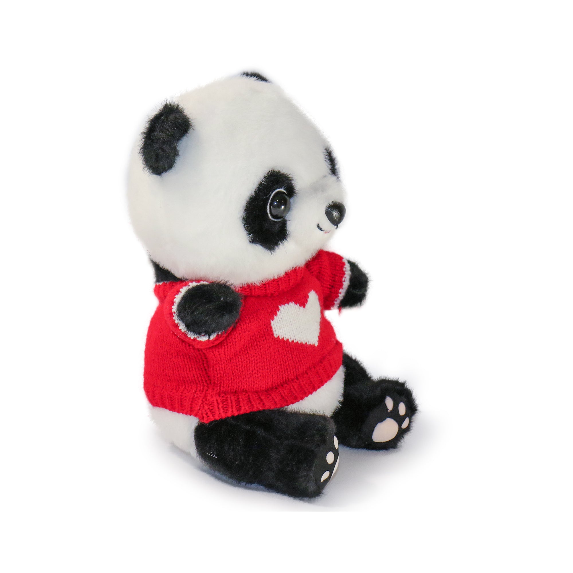 10-Inch Black & White Panda Plush Toy with Red Heart Sweater