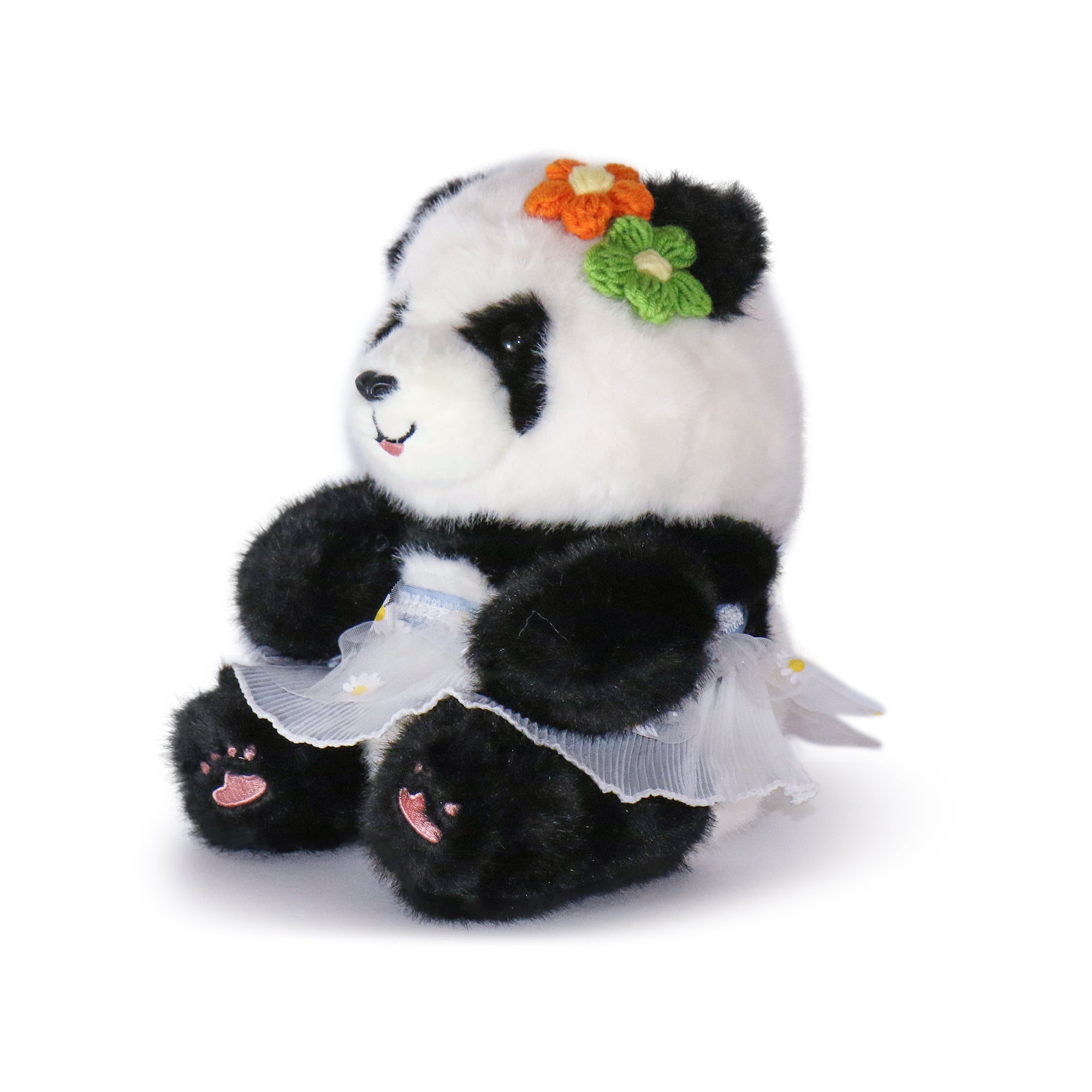10-Inch Black & White Sunny Panda with Flowers