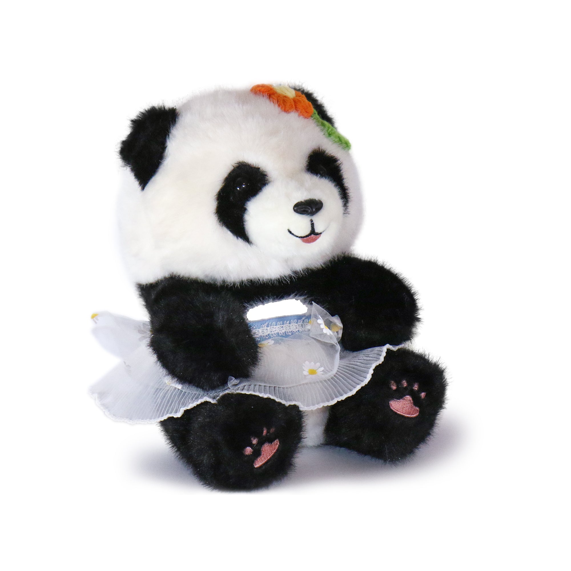 10-Inch Black & White Sunny Panda with Flowers
