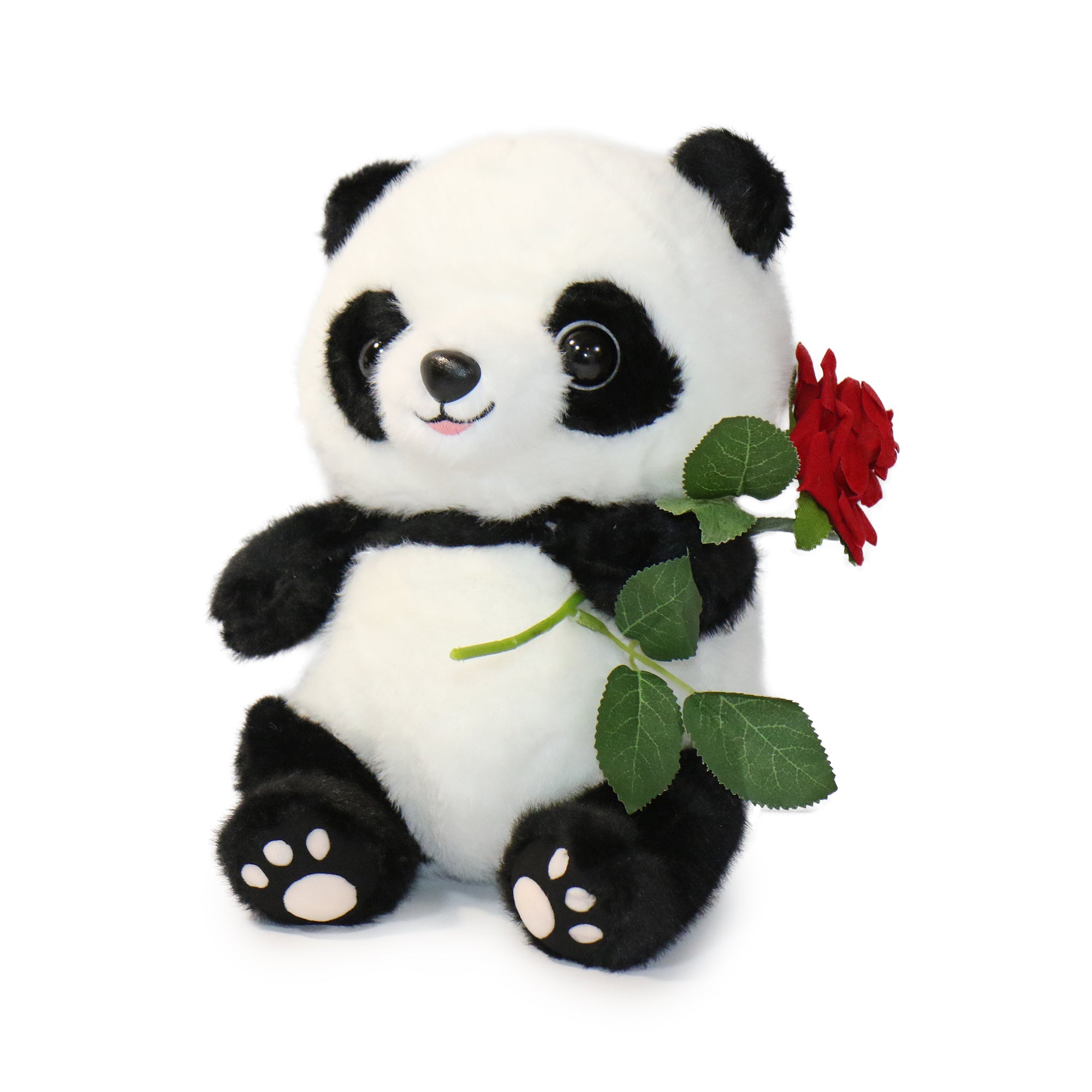 10-Inch Black and White Romeo Panda with Red Rose