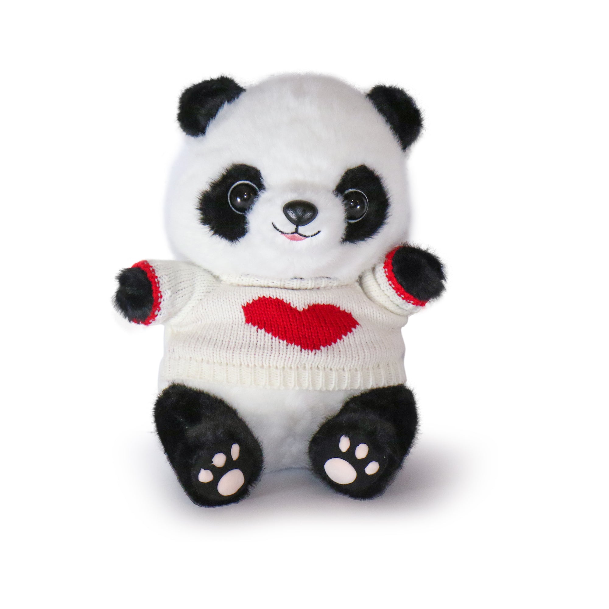 10-Inch Black & White Panda Plush Toy with Red Heart Sweater