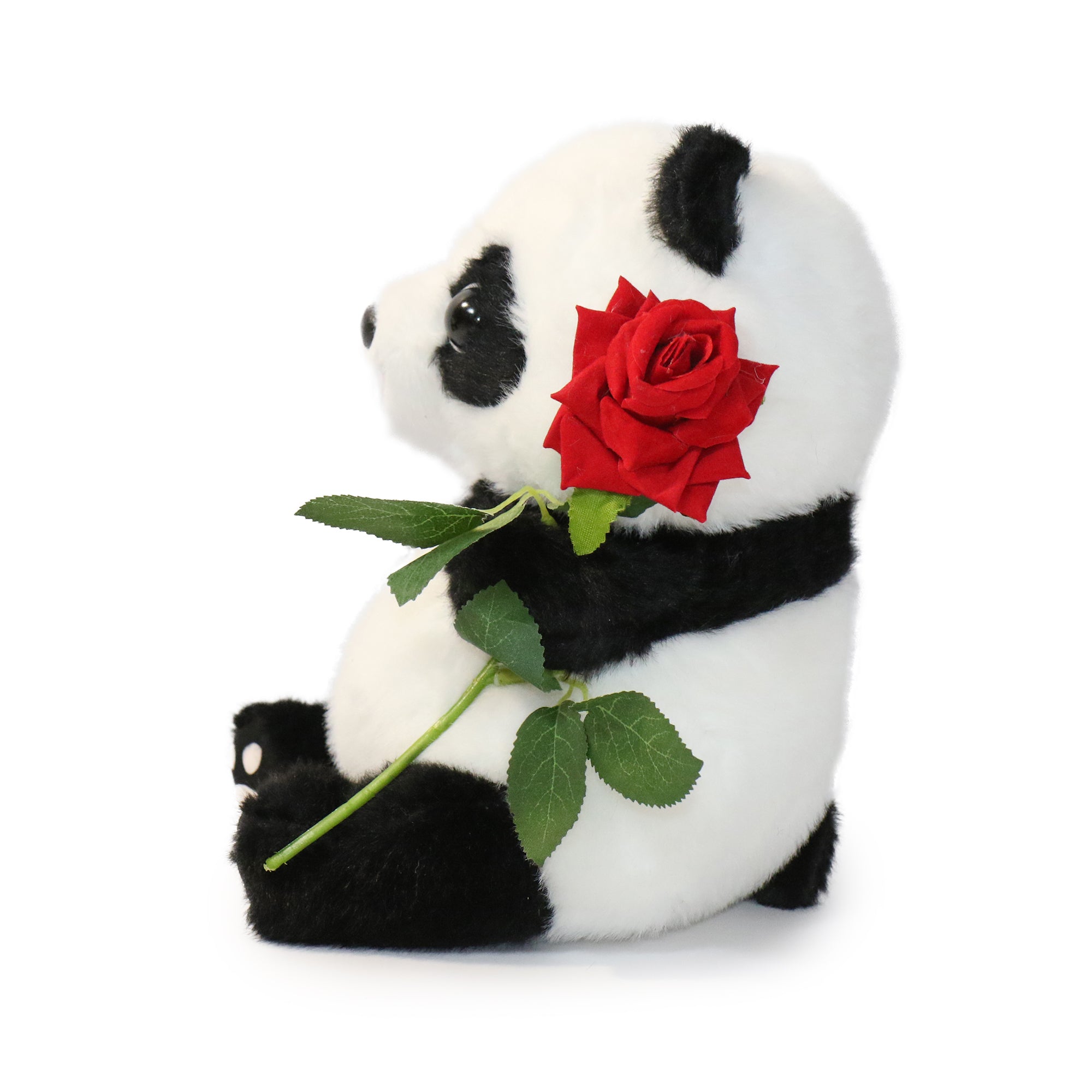 10-Inch Black and White Romeo Panda with Red Rose