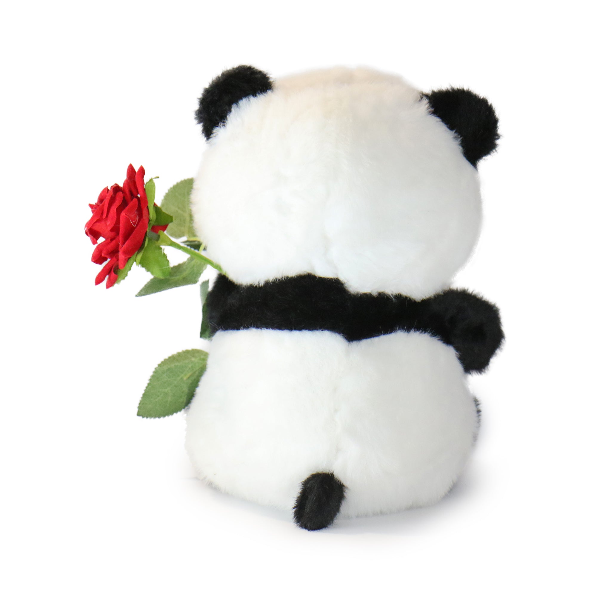 Image of 10-Inch Black and White Romeo Panda with Red Rose