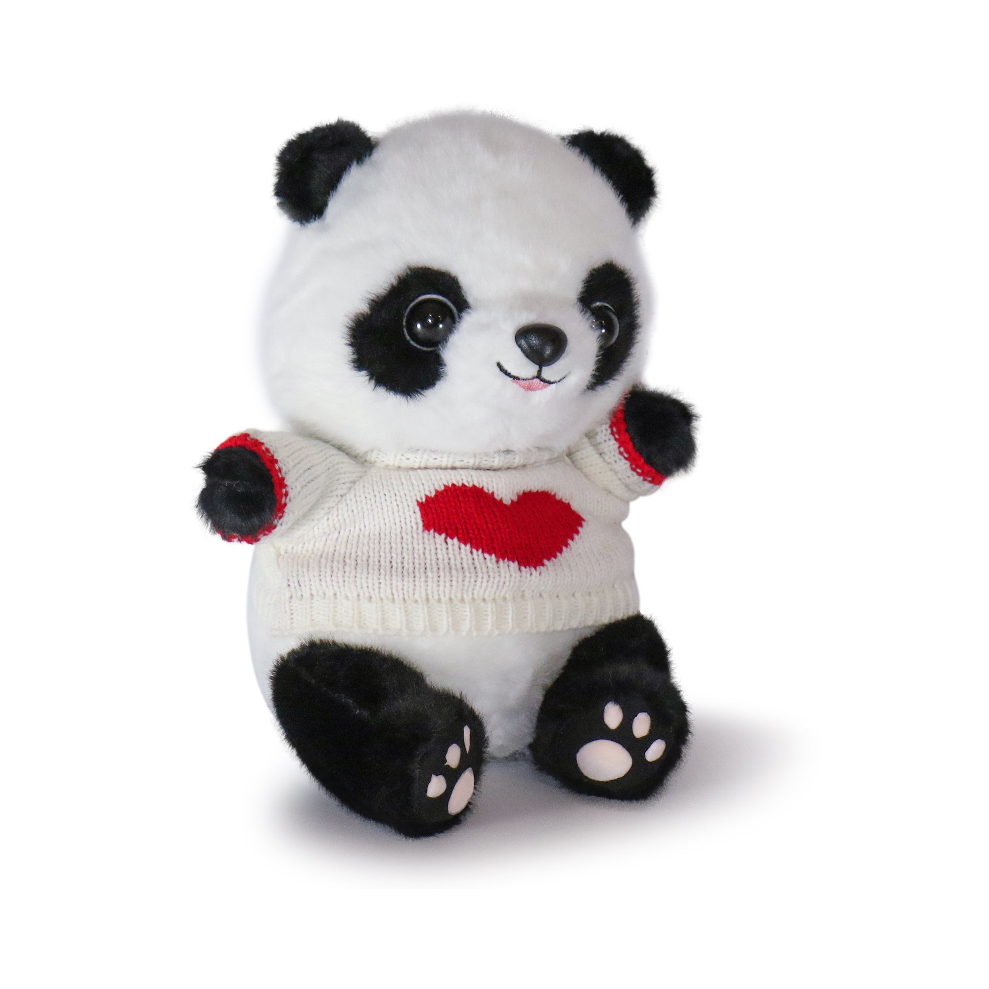 10-Inch Black & White Panda Plush Toy with Red Heart Sweater