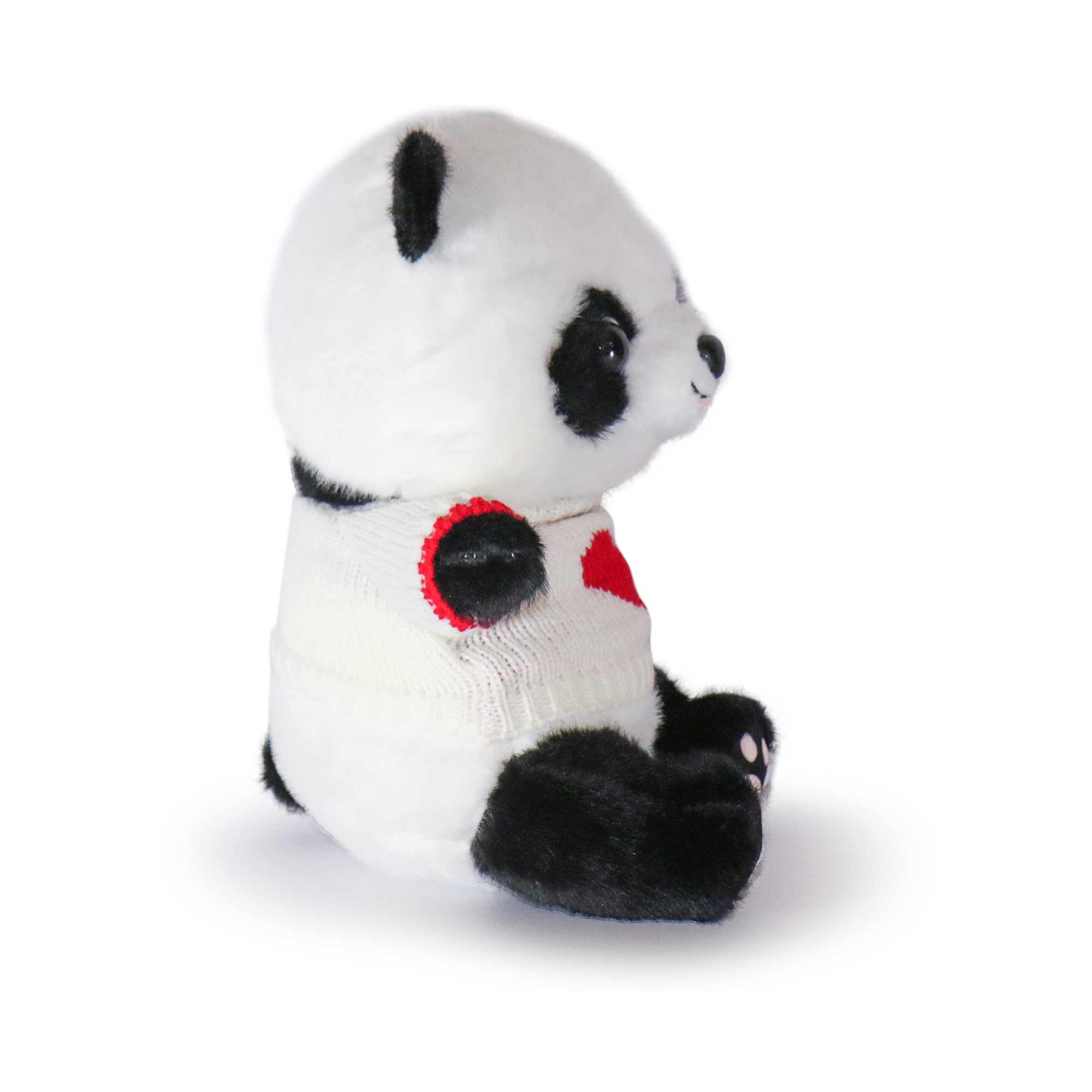 10-Inch Black & White Panda Plush Toy with Red Heart Sweater